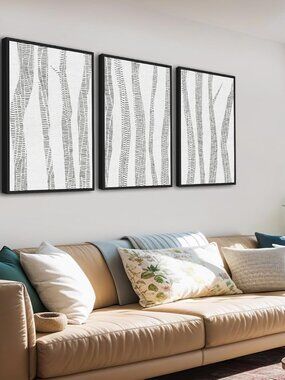 Large Framed Birch Tree Wall Art, Gray Abstract Forest Prints, 16"x24"x3
